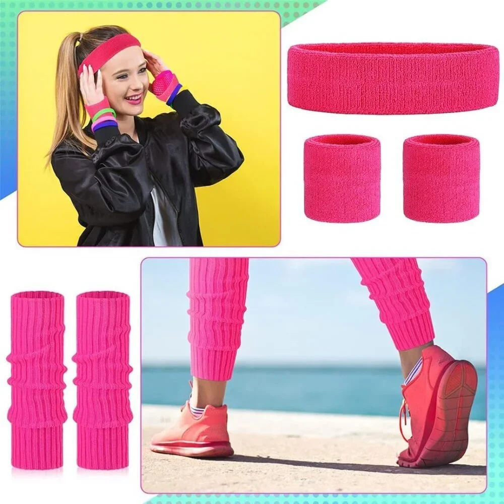 Neon 80s Workout Accessories Set Women's Party Costume Bright Color